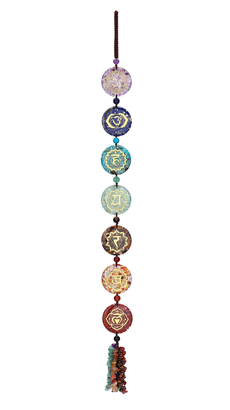 Jovivi Chakra Stones Hanging Ornament 7 Chakra Symbol Healing Crystals Hanging Tassels Wall Hanger for Yoga Meditation Window Car Crystal Decor Home Indoor Christmas Decoration - Image 1