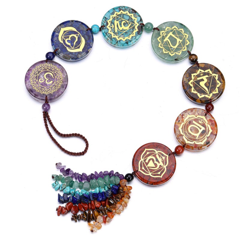 Jovivi Chakra Stones Hanging Ornament 7 Chakra Symbol Healing Crystals Hanging Tassels Wall Hanger for Yoga Meditation Window Car Crystal Decor Home Indoor Christmas Decoration - Image 2