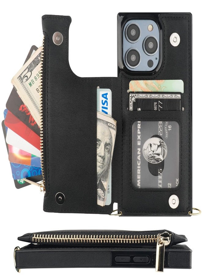Bocasal Crossbody Wallet Case for iPhone 14 Pro with RFID Blocking Card Slot Holder, Magnetic Flip Folio Purse Case, PU Leather Zipper Handbag with Detachable Lanyard Strap 6.1 Inch 5G (Black) - Image 3