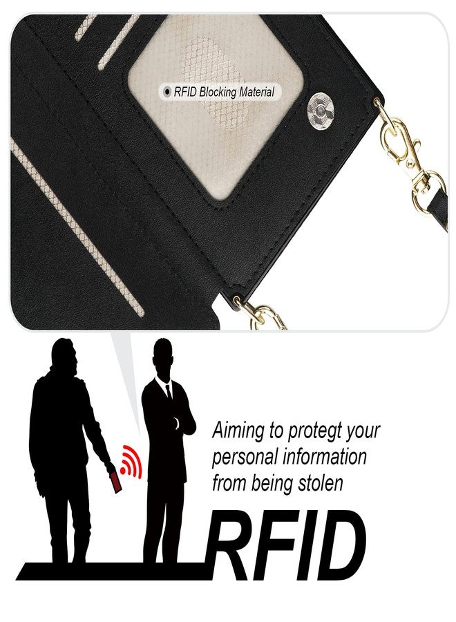 Bocasal Crossbody Wallet Case for iPhone 14 Pro with RFID Blocking Card Slot Holder, Magnetic Flip Folio Purse Case, PU Leather Zipper Handbag with Detachable Lanyard Strap 6.1 Inch 5G (Black) - Image 4