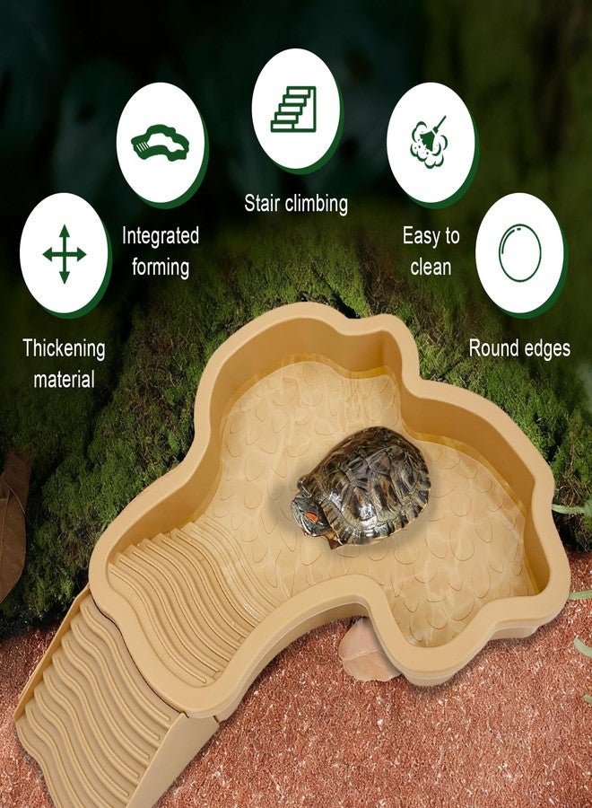FALESHOS 3PCS Tortoise Habitat Accessories, Creature Bathing Pool with Ramp & Basking Area, 2PCS Simulation Tree Stump Feeding Dish for Turtle Gecko Frog Semi-Aquatic Species - Image 3