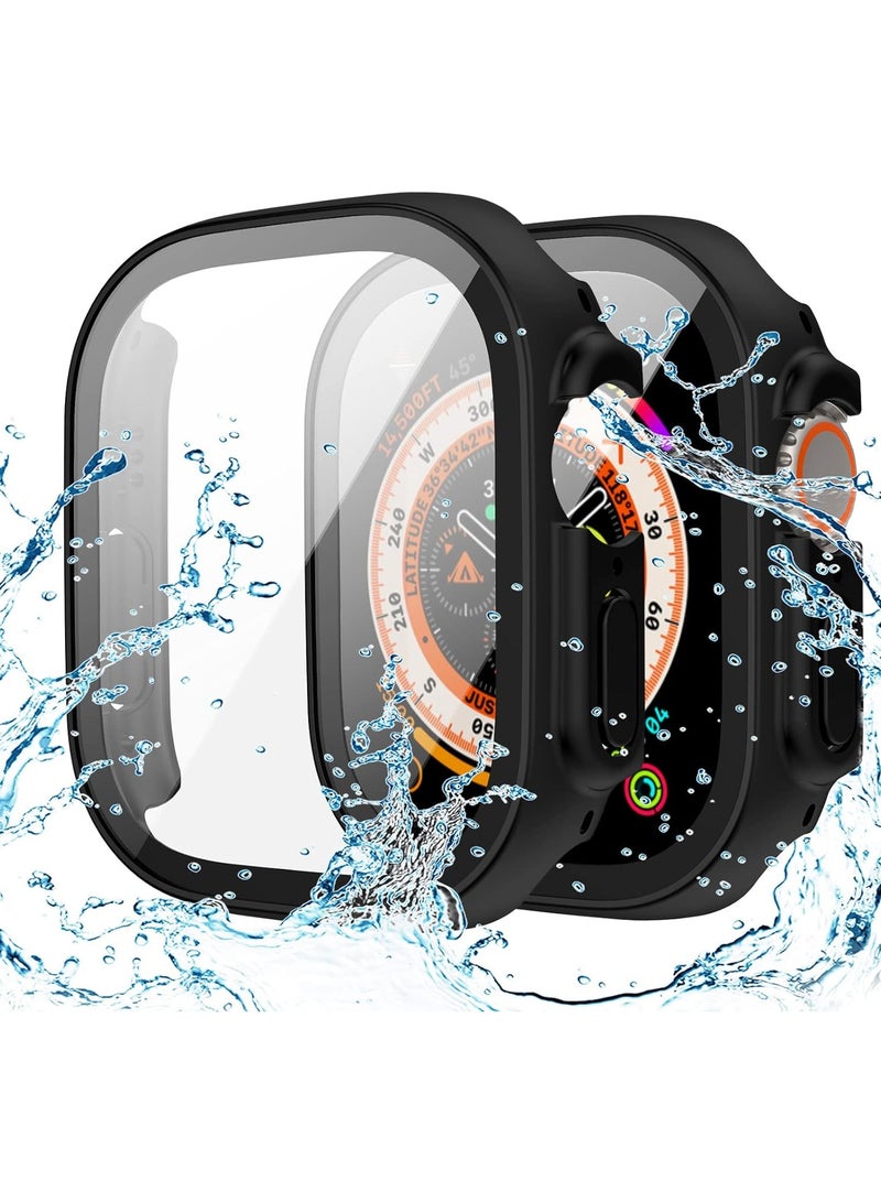 Waterproof Case for Apple Watch Ultra Ultra2 with 49mm Screen Protector Full Protective Hard PC Bumper Face Cover Accessories Designed for iWatch 49mm Black - Image 1