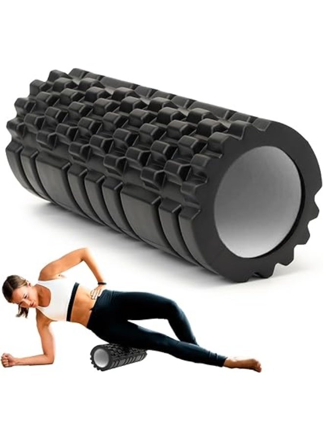 Foam Roller for Exercise Gym - Massage Roller for Back, Knee Pain Relief - High Density Yoga Roller for Workout, Stretching, Physiotherapy & Muscle Recovery - black - Image 1