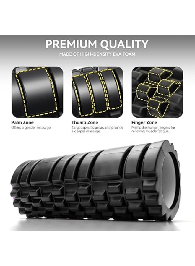 Foam Roller for Exercise Gym - Massage Roller for Back, Knee Pain Relief - High Density Yoga Roller for Workout, Stretching, Physiotherapy & Muscle Recovery - black - Image 4