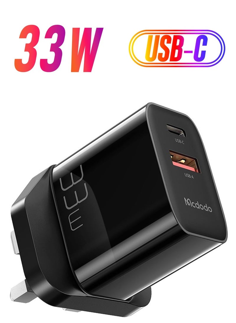 مكدودو شاحن MCDODO CH0912 بقوة 33 واط + كابل شحن من النوع C إلى النوع C، لون أسود - Image 1