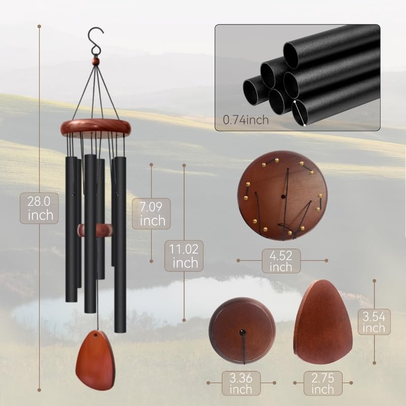 Litu 28" Wind Chimes for Outside. Deep Tone Lovely Wind Chimes with 6 Aluminum Tubes Courtyard Decoration. Windchimes Outdoor Create an Enjoyable Atmosphere & Give Mom a Gift - Image 3
