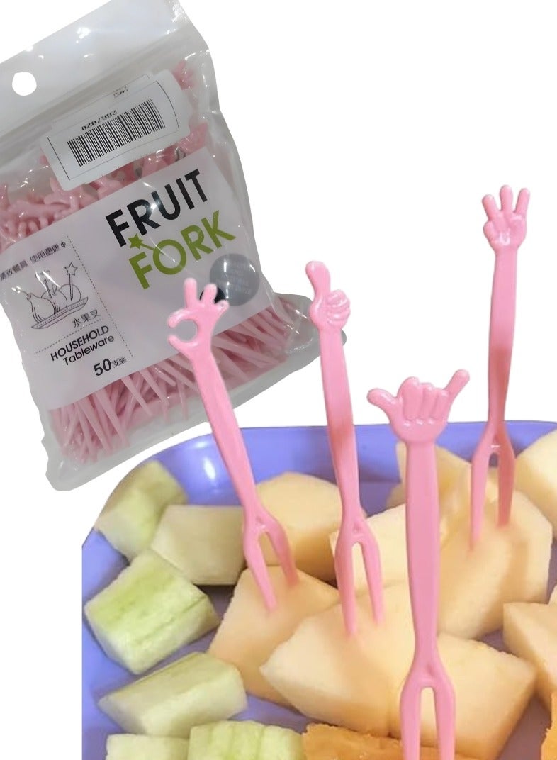 مجموعة شوكة الفاكهة المنزلية اللطيفة، شوكة فاكهة بلاستيكية يمكن التخلص منها، شوكة كعكة صغيرة وشوكة حلوى وشوكة فواكه وشوكة سلطة وحفلات أخرى 50 قطعة (لون وردي) - Image 1