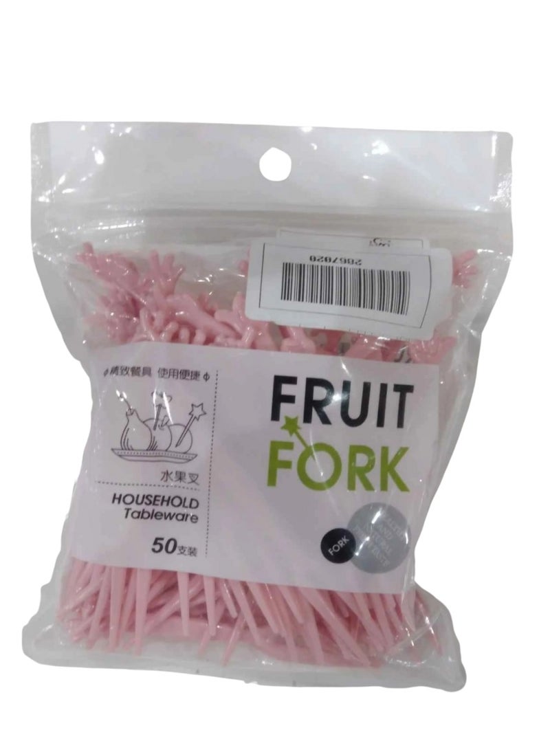 مجموعة شوكة الفاكهة المنزلية اللطيفة، شوكة فاكهة بلاستيكية يمكن التخلص منها، شوكة كعكة صغيرة وشوكة حلوى وشوكة فواكه وشوكة سلطة وحفلات أخرى 50 قطعة (لون وردي) - Image 2