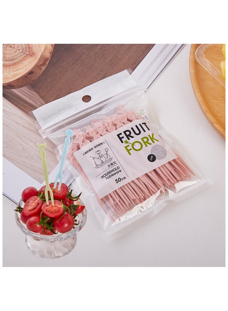 مجموعة شوكة الفاكهة المنزلية اللطيفة، شوكة فاكهة بلاستيكية يمكن التخلص منها، شوكة كعكة صغيرة وشوكة حلوى وشوكة فواكه وشوكة سلطة وحفلات أخرى 50 قطعة (لون وردي) - Image 4