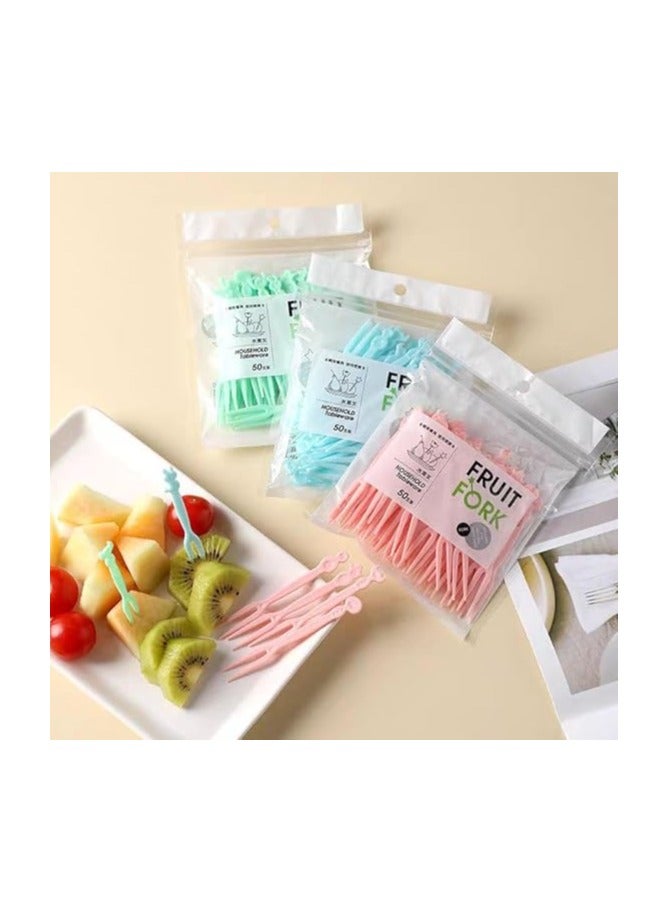 مجموعة شوكة الفاكهة المنزلية اللطيفة، شوكة فاكهة بلاستيكية يمكن التخلص منها، شوكة كعكة صغيرة وشوكة حلوى وشوكة فواكه وشوكة سلطة وحفلات أخرى 50 قطعة (لون وردي) - Image 5