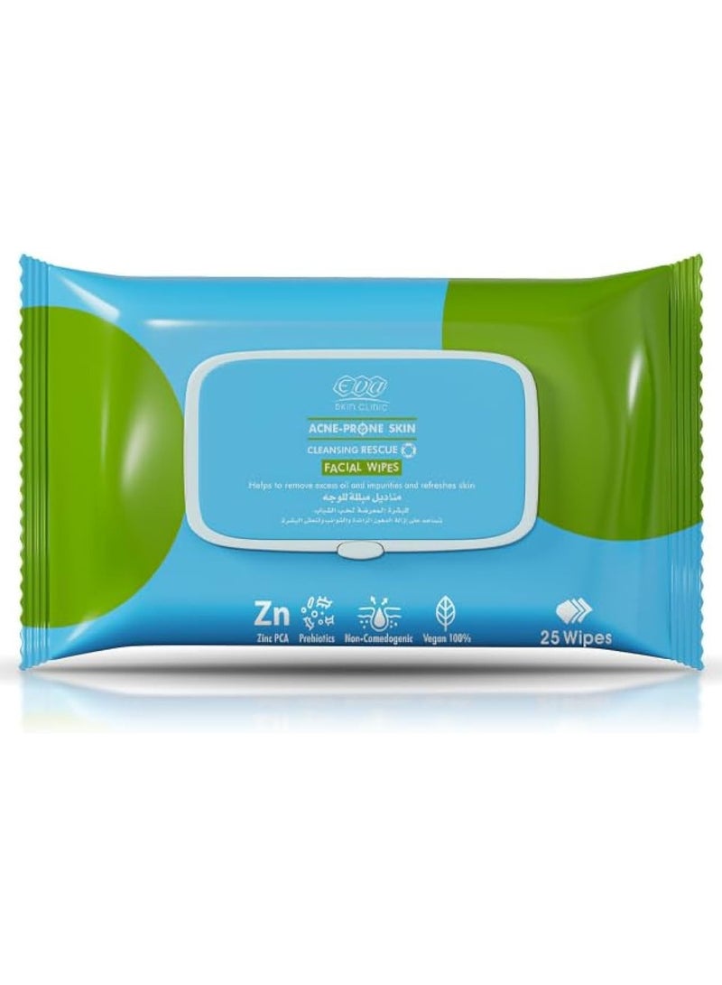 Eva Skin Clinic Acne-Prone Skin Cleansing Wet Facial Wipes - 25 Wipes