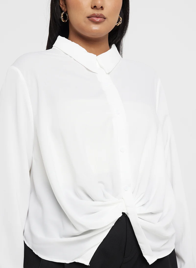 Ginger Plus Button Down Gather Detail Shirt