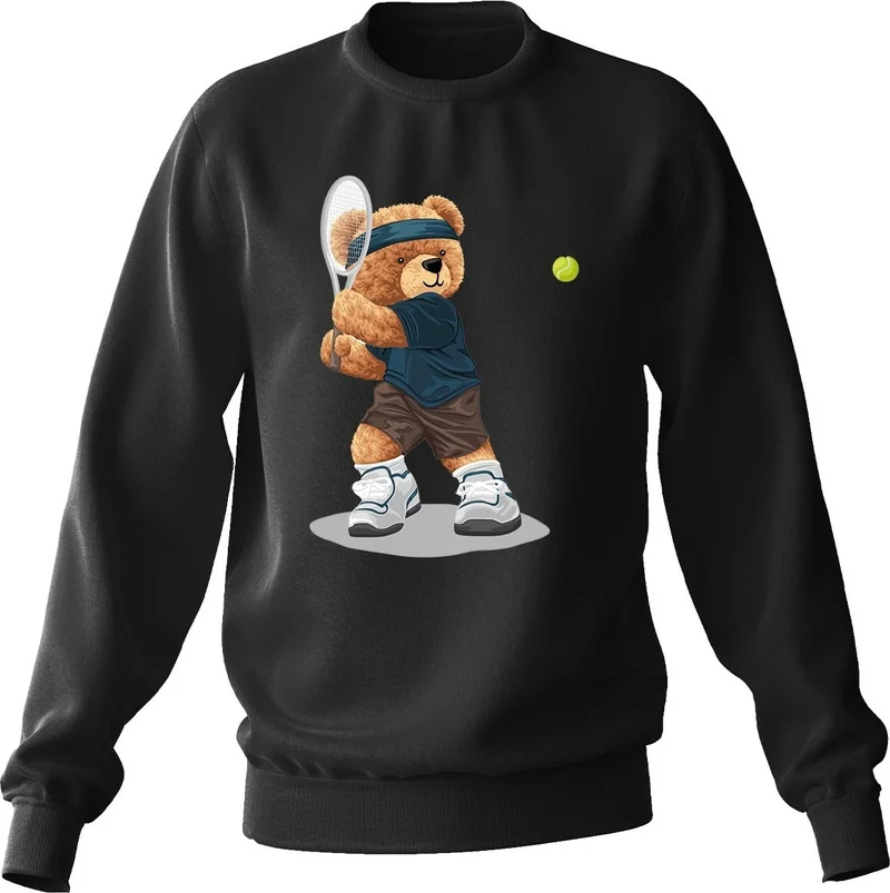 Ada Bebek Çocuk Ada Baby Kids Oversize Tennis Player Bear Printed Kids Sweatshirt