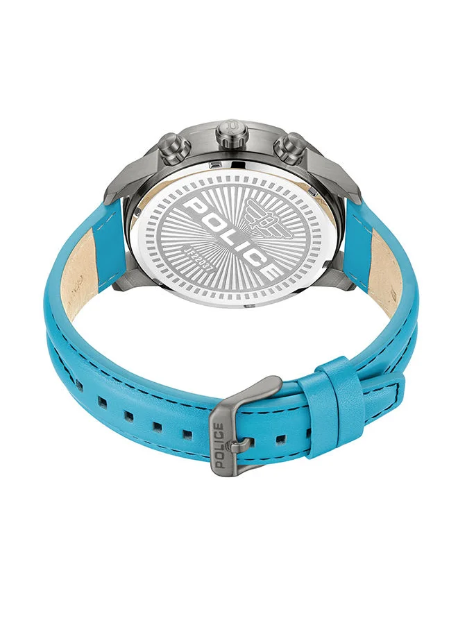 POLICE Mens Huntley Leather Strap Analog Wrist Watch PEWJF2203706 45mm Blue