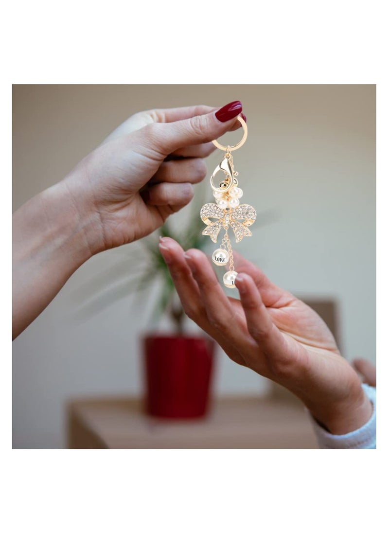 SYOSI 2Pcs Rhinestone Keychain Bowknot Alloy Pearl Key Ring Charm Pendant for Women Girl Purse Bag Gift Exquisite for Women Bag  - Image 3
