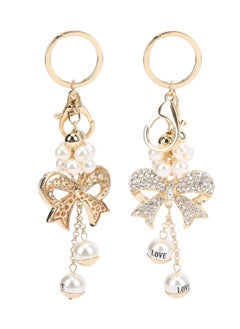 SYOSI 2Pcs Rhinestone Keychain Bowknot Alloy Pearl Key Ring Charm Pendant for Women Girl Purse Bag Gift Exquisite for Women Bag  - Image 1