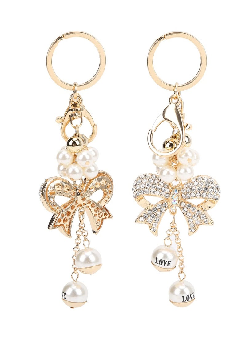 SYOSI 2Pcs Rhinestone Keychain Bowknot Alloy Pearl Key Ring Charm Pendant for Women Girl Purse Bag Gift Exquisite for Women Bag  - Image 1
