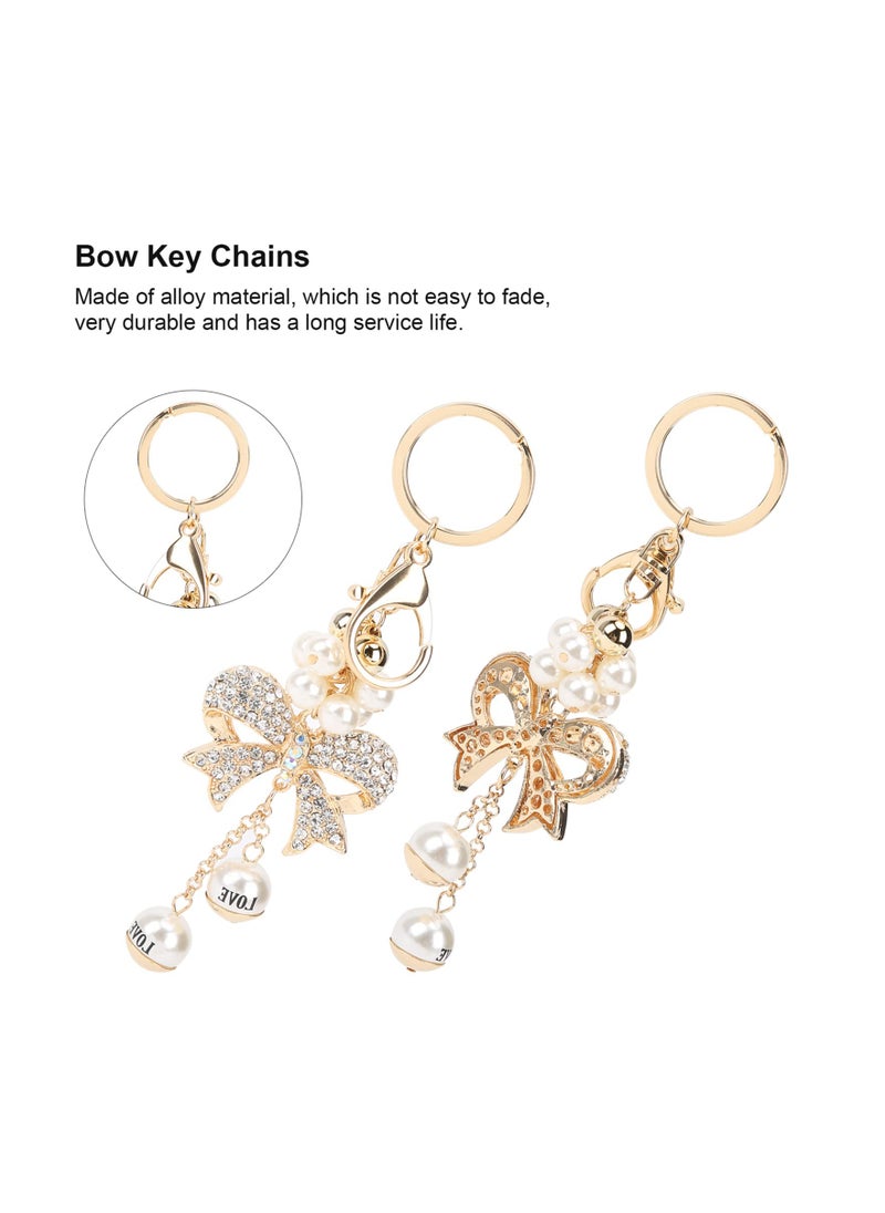 SYOSI 2Pcs Rhinestone Keychain Bowknot Alloy Pearl Key Ring Charm Pendant for Women Girl Purse Bag Gift Exquisite for Women Bag  - Image 5