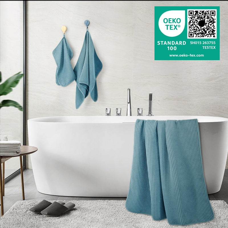 POLYTE 430 GSM Microfiber Quick Dry Lint Free Oversize Bath Towel Set, 6 Piece (Waffle Weave) - Image 3
