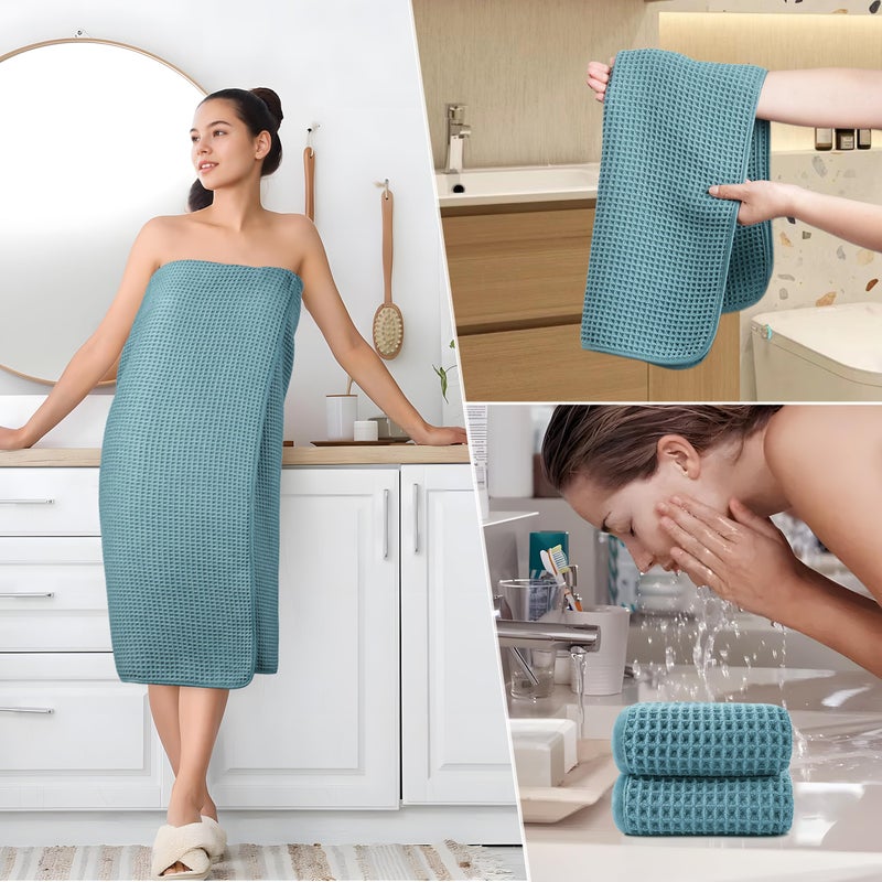 POLYTE 430 GSM Microfiber Quick Dry Lint Free Oversize Bath Towel Set, 6 Piece (Waffle Weave) - Image 5