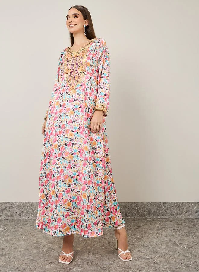 Maxim Creation Printed Mukhawar Jalabiya with hand embroidery by Styli