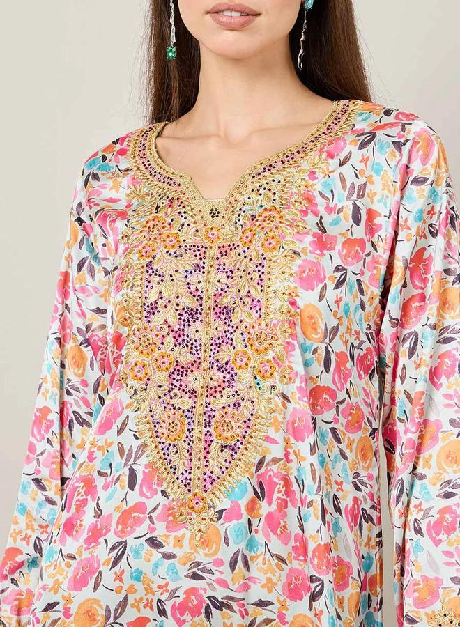 Maxim Creation Printed Mukhawar Jalabiya with hand embroidery by Styli