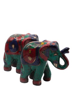 Alpine Crystals UAE Pair of Elephant Stones Handmade Multicolor Antique Handicraft  - Image 3