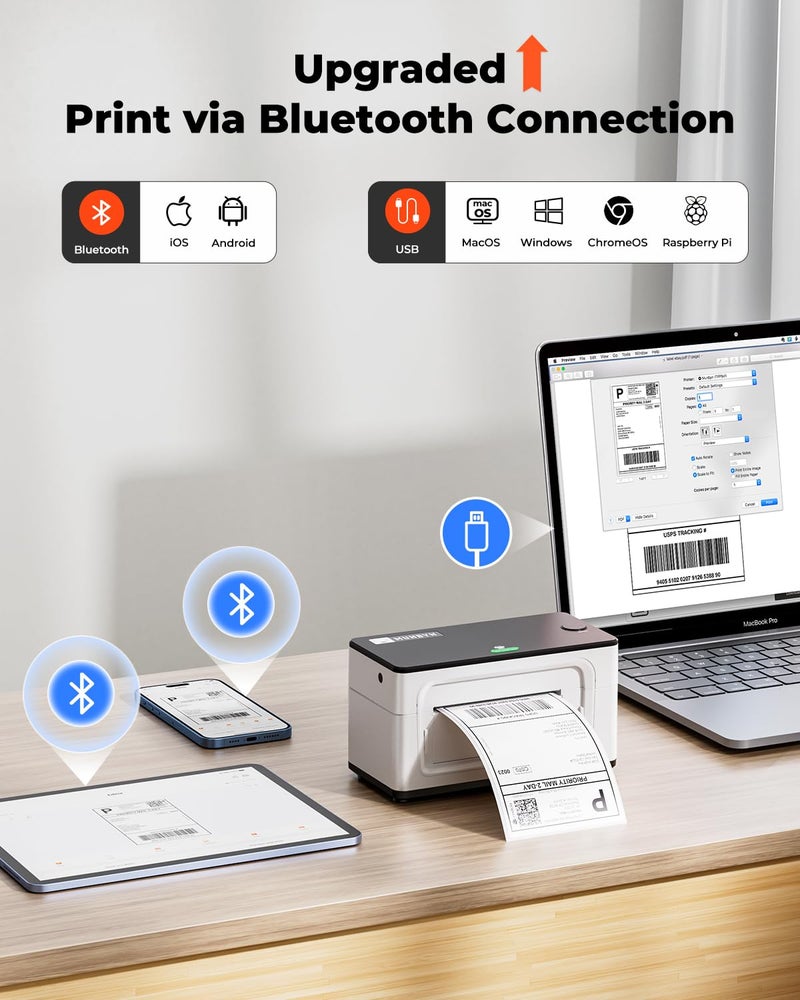 MUNBYN Bluetooth Thermal Label Printer 941B, Wireless 300DPI 4x6 Shipping Label Printer for Small Business, Compatible with Windows, Mac, iPhone, Android, PC, Ebay, Amazon, Shopify, Etsy, USPS (White) - Image 4