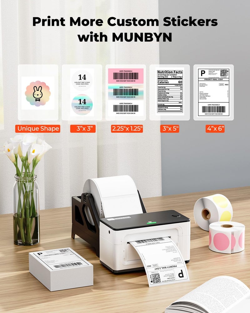 MUNBYN Bluetooth Thermal Label Printer 941B, Wireless 300DPI 4x6 Shipping Label Printer for Small Business, Compatible with Windows, Mac, iPhone, Android, PC, Ebay, Amazon, Shopify, Etsy, USPS (White) - Image 3