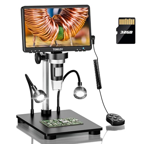 TOMLOV DM9B 7" Digital Microscope: 1080P 1200X Coin Microscope Magnifier, 12MP Ultra-Precise Focusing LCD Soldering Microscopes for Adults, PC View, 32GB, Black - Image 1
