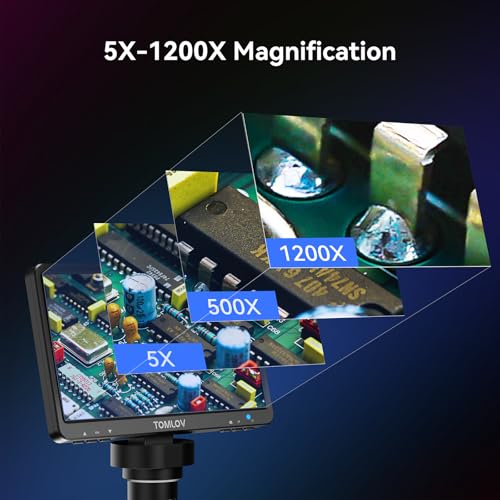 TOMLOV DM9B 7" Digital Microscope: 1080P 1200X Coin Microscope Magnifier, 12MP Ultra-Precise Focusing LCD Soldering Microscopes for Adults, PC View, 32GB, Black - Image 3