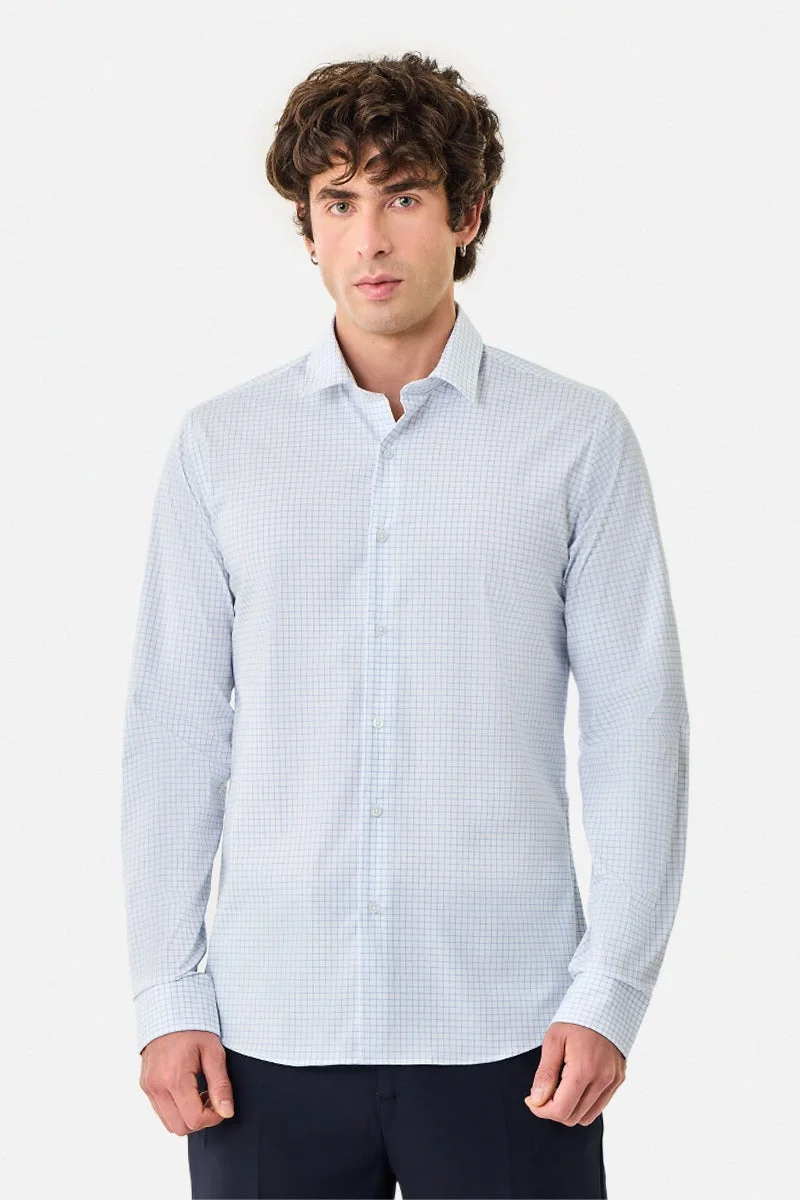 سنيتش قميص كاروهات دقيق بقصة ضيقة ومرنة