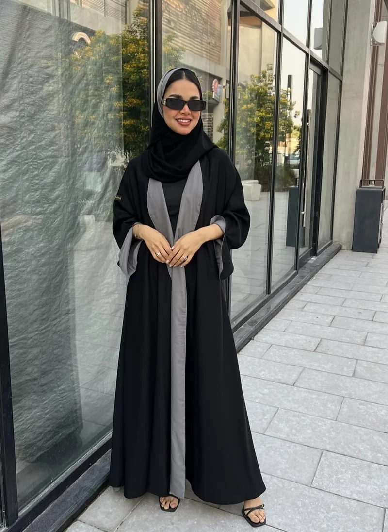 عبايات لوسين عباية دبل فيس كلوش أسود ورمادي