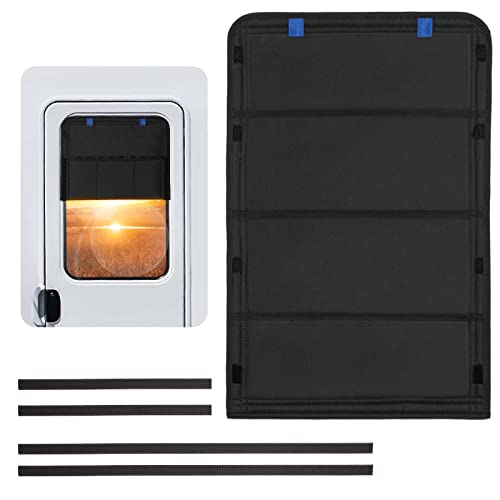 funomo RV Door Window Shade, New Model Foldable RV Blackout Window Cover, UV Rays Protection Camper Trailer Door Window Cover, Hook and Loop Fastener Waterproof Thickened Oxford Fabric (Black-B) - Image 1