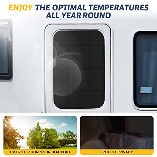 funomo RV Door Window Shade, New Model Foldable RV Blackout Window Cover, UV Rays Protection Camper Trailer Door Window Cover, Hook and Loop Fastener Waterproof Thickened Oxford Fabric (Black-B) - Image 3