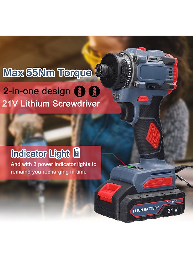 Generic 21V Multi-function Electric Screwdriver 55Nm Torque Brushless Motor Practical Screw Driver for Home Appliances Furniture Installation Automotive Electronics Repairing  - Image 3