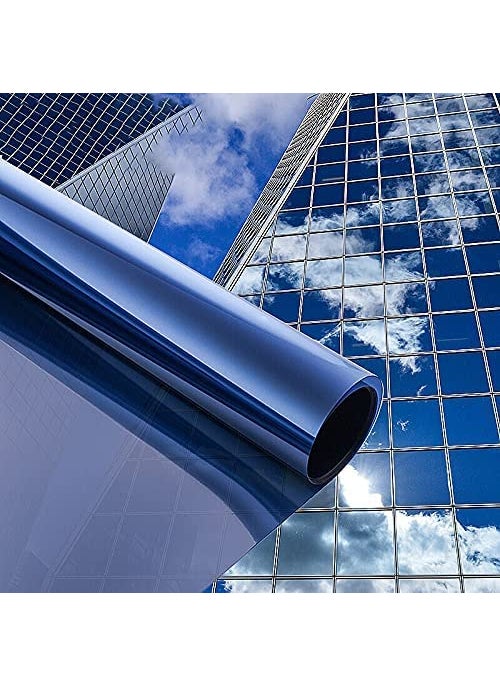 HOME13 HOME13 20 X 55 Blue Window Film One Way Privacy Film Mirror Vinyl Roll Heat Control Anti UV Stained Glass Peel and Stick Sliding Door Coverings 