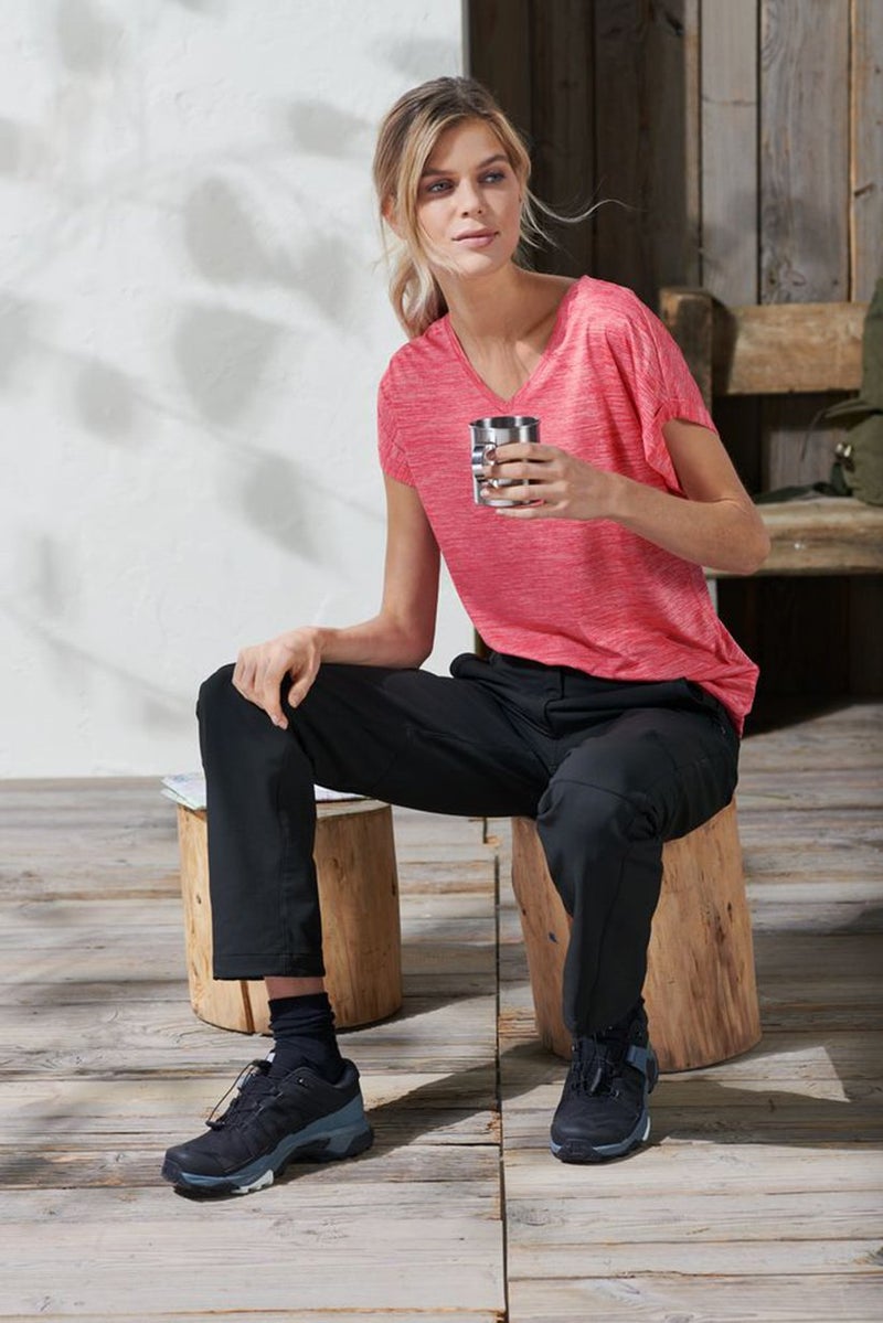 Tchibo Women V-Neck Short Sleeve Heather Print T-Shirts, Pink - Image 1