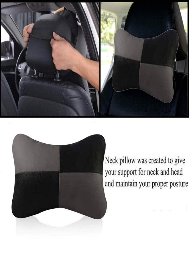 PulGos Grey Check Design Car Neck Rest Cushion with Adjustable Straps_1911 - Image 4