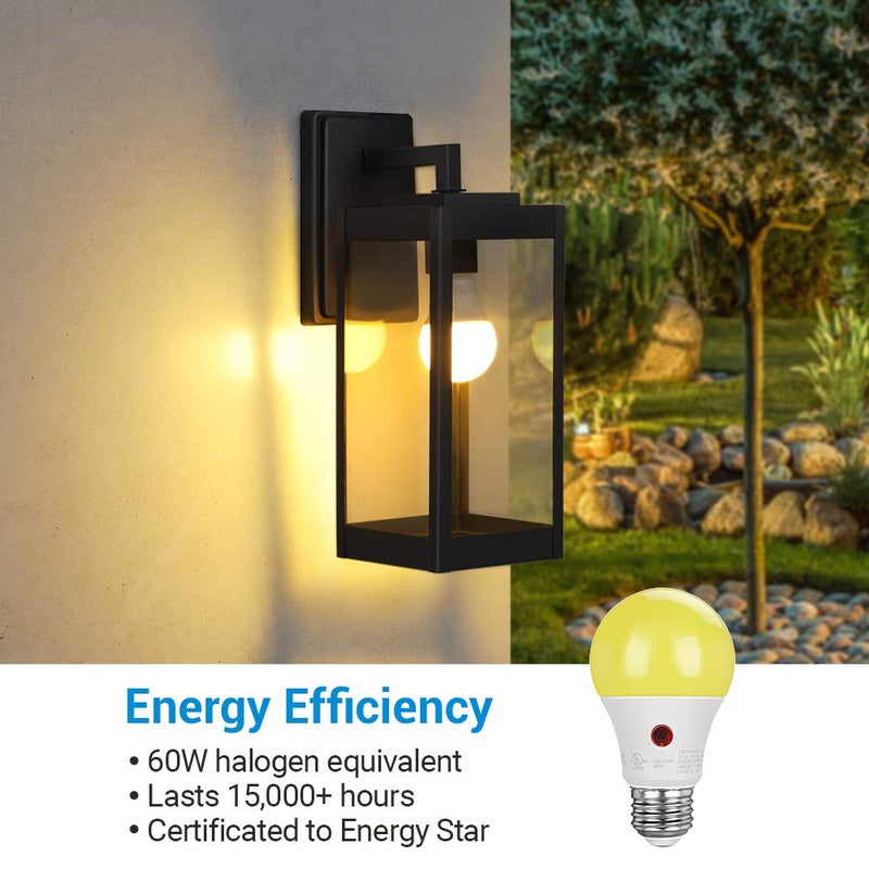 DEWENWILS A19 Dusk to Dawn LED Outdoor Light Bulb, Yellow Bug Light Bulbs for Outside, 2000K Amber Glow, 9W Equivalent 60W, E26 Base, LED Amber Light Bulbs for Porch, Patio, Backyard, 4 Pack UL Listed - Image 5