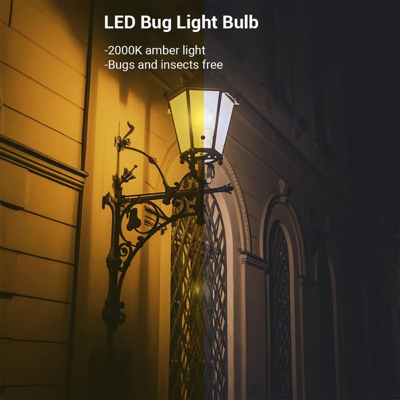DEWENWILS A19 Dusk to Dawn LED Outdoor Light Bulb, Yellow Bug Light Bulbs for Outside, 2000K Amber Glow, 9W Equivalent 60W, E26 Base, LED Amber Light Bulbs for Porch, Patio, Backyard, 4 Pack UL Listed - Image 3