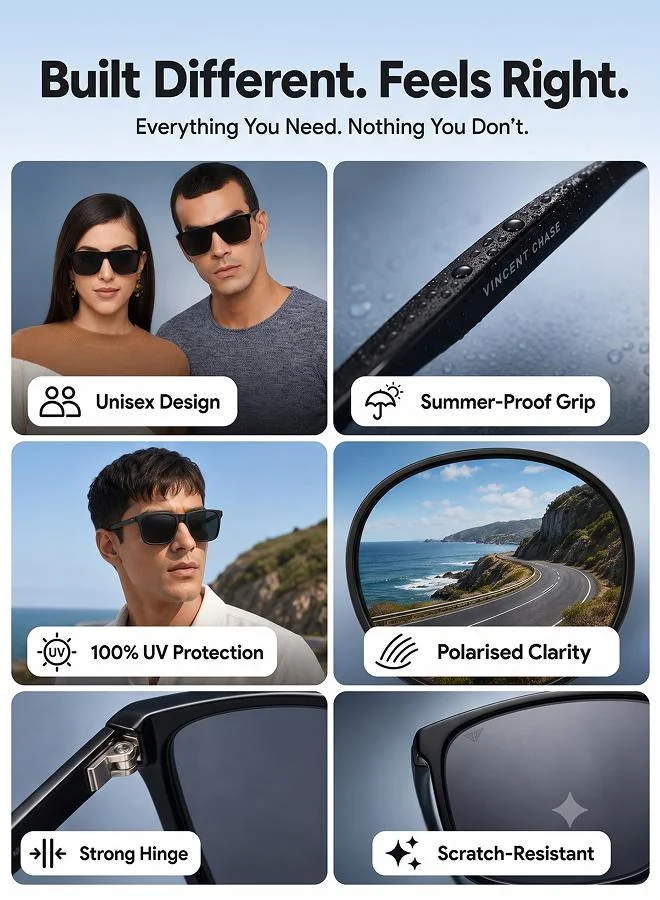 Vincent Chase  Vincent Chase by Lenskart | ATHLEISURE | Wayfarer Frame Polarized and UV Protected Sunglasses | Men and Women | Wide | VC S14525  | Best Price UAE