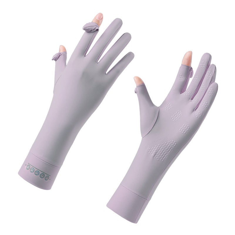 Women's Ice Silk Sun Protection Gloves for Driving - UV Blocking, Anti-Slip, Touchscreen Compatible, Breathable Riding Gloves