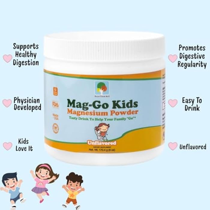 Raise Them Well Mag-Go Kids Magnesium Powder | Constipation Relief (Unflavored) | 140 Servings per Tub - Image 4