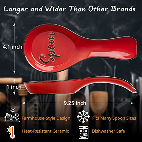 DAYYET Ceramic Spoon Rest for Stove Top, DAYYET Large Spoon Holder, Spoon Rest for Kitchen Counter, Utensil Rest for Ladles, Spatula, Tong, Red Kitchen Decor and Accessories - Image 3