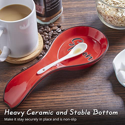 DAYYET Ceramic Spoon Rest for Stove Top, DAYYET Large Spoon Holder, Spoon Rest for Kitchen Counter, Utensil Rest for Ladles, Spatula, Tong, Red Kitchen Decor and Accessories - Image 5