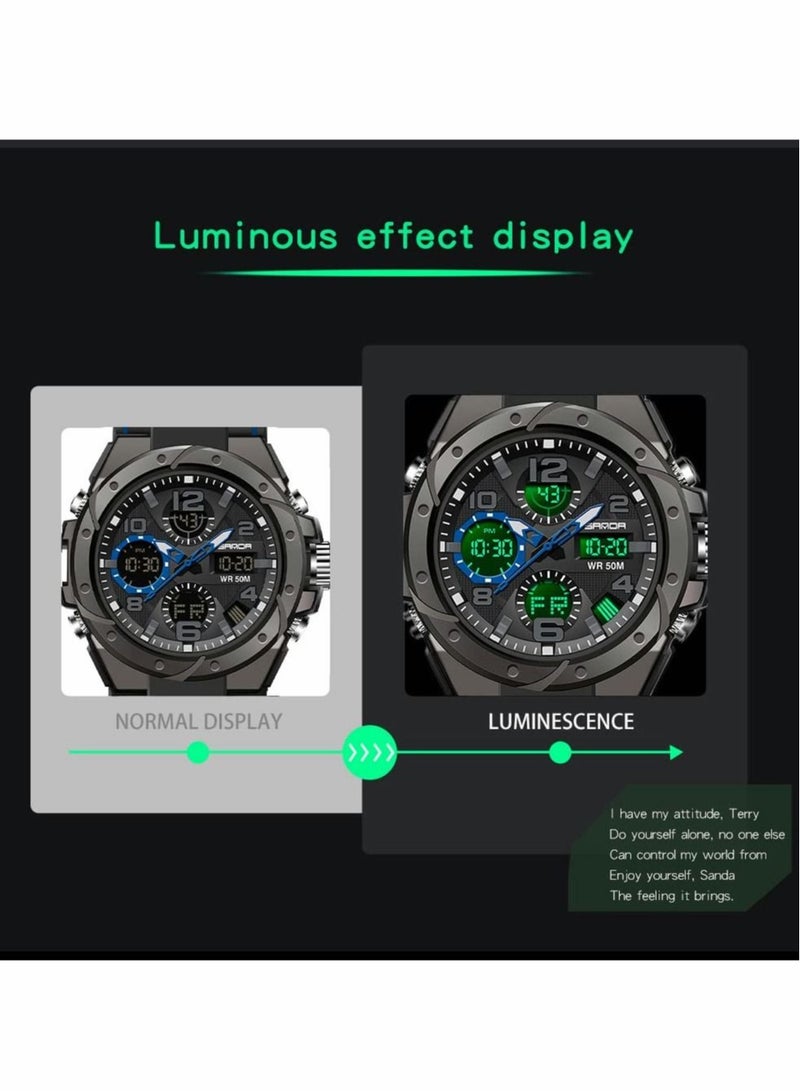 KASTWAVE Men's Analog Sports Watch, Digital Outdoor Sports Electronic Watch,  Large Dual Display Waterproof Tactical Watches - Image 4