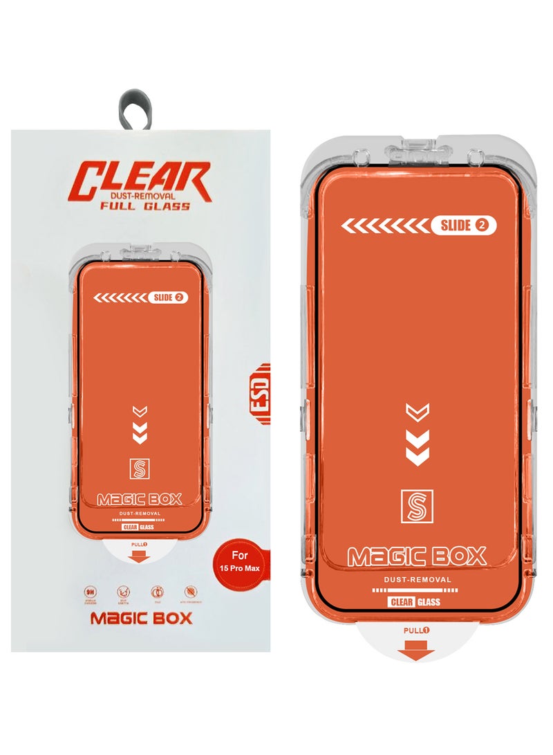 CATANES Magic Box Full Glass Clear Screen Protector for iPhone 15 Pro Max – Dust-Removal Auto Alignment Kit  - Image 3