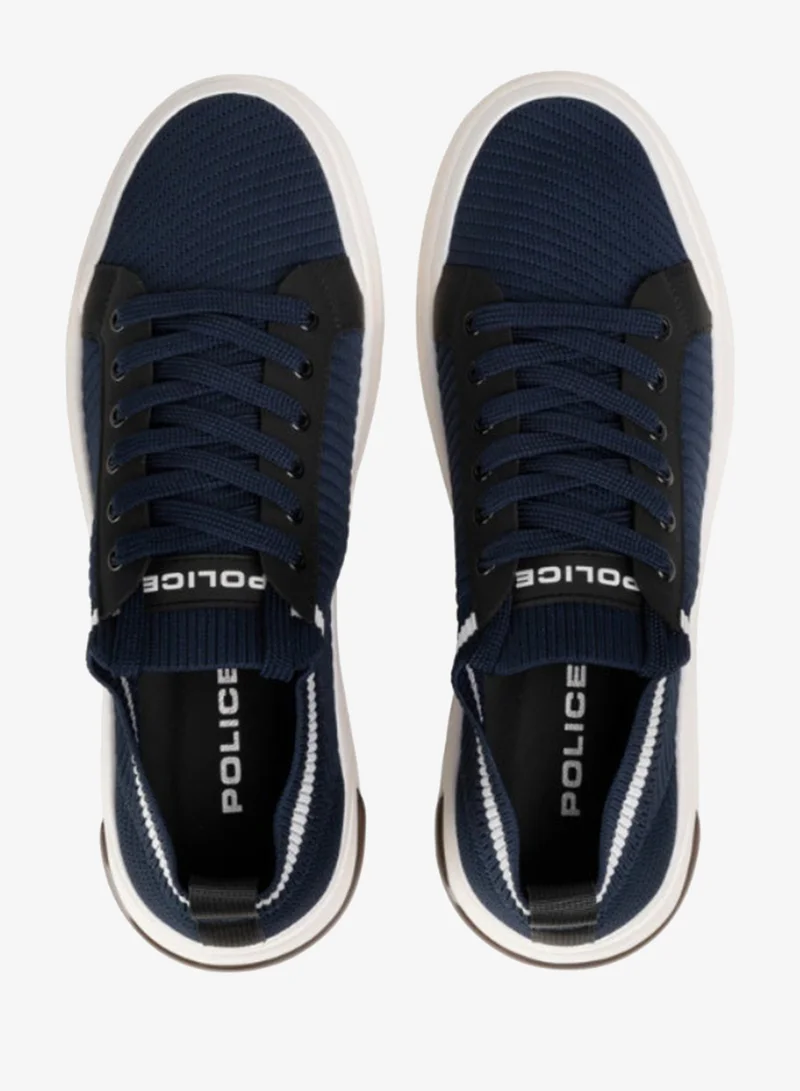 Police Police Men's Court Low-Top Sneakers with Contrast Collar Detailing, Tennis-Inspired Design & Thermoplastic Rubber Sole – Blue