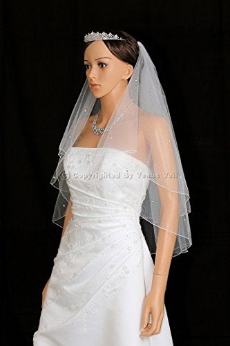 SAMKY 2T 2 Tier Pencil Edge Center Gathered Rhinestone Veil - White Fingertip Length 36" V249 - Image 2